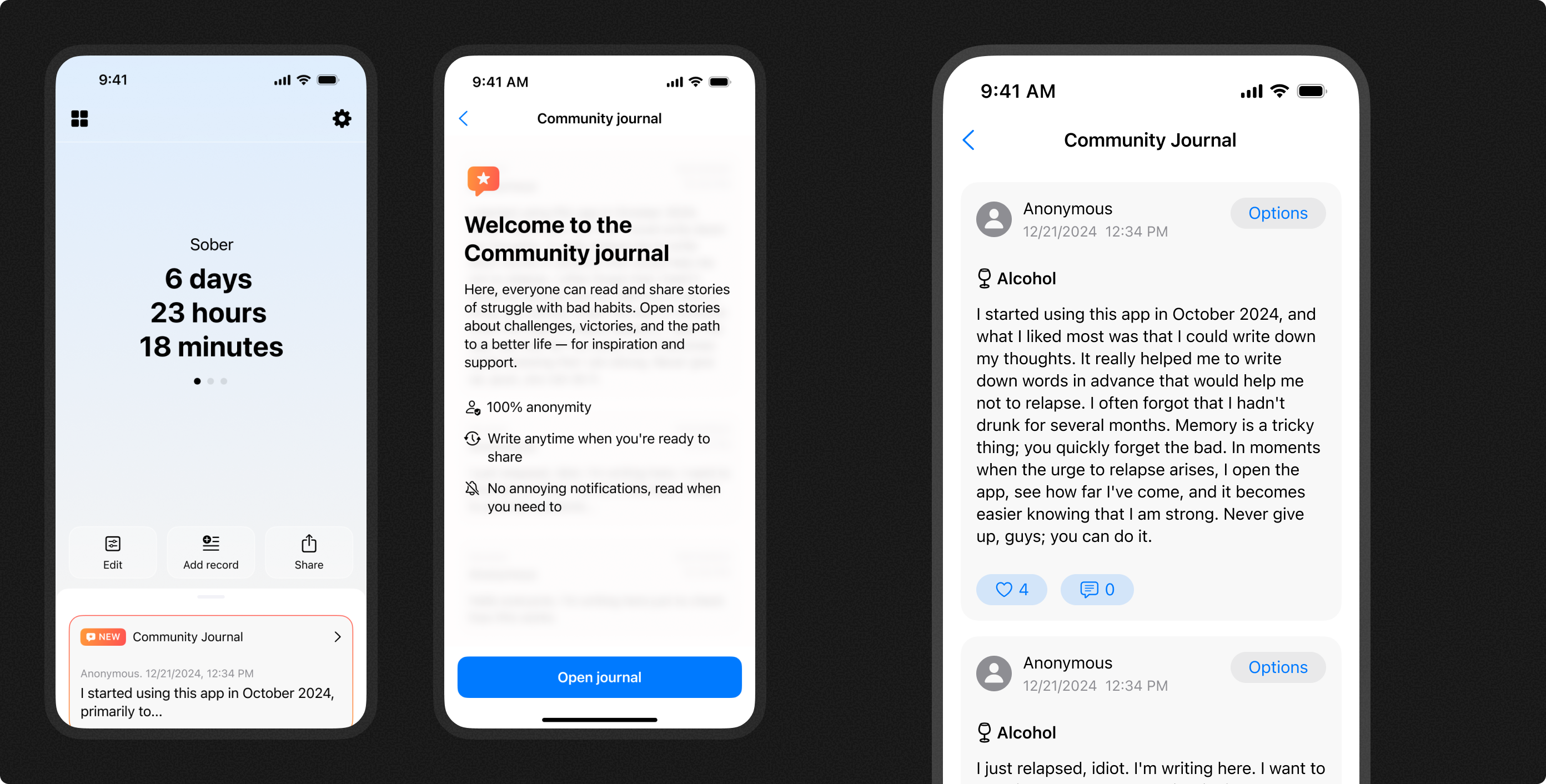 Community Journal module for daily engagement