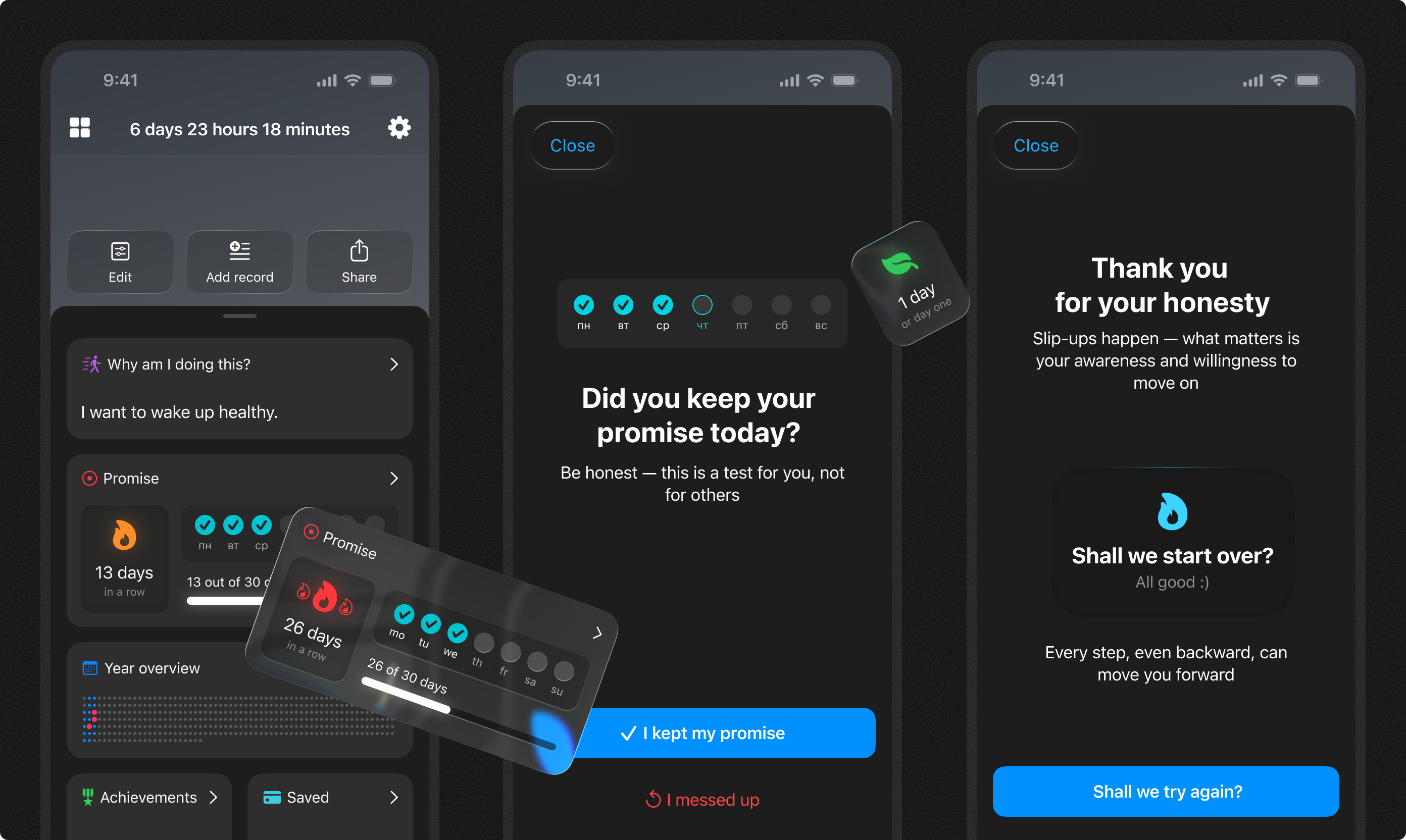 Commitments and check-ins flow