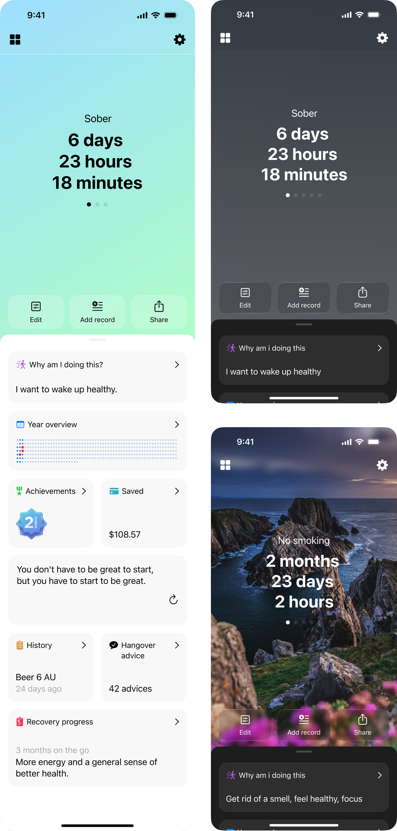 Sober home screen redesign